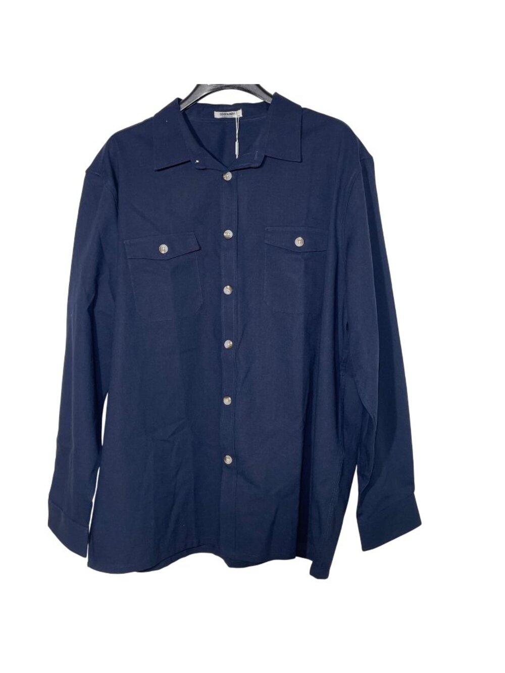 Coofandy Linen Blend Casual Button Down Shirt Navy Blue Sz XXL